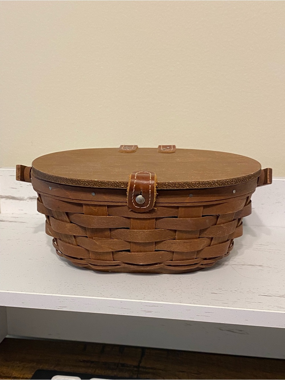 Longaberger Chocolate Brown Oval Kiddie Purse w/ Handle & Plastic Protector